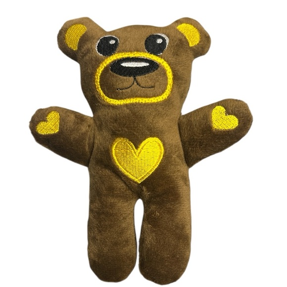 Hand Crafted Little Teddy Bear Brown and Yellow Embroidered Hearts Plush Toy - Picture 6 of 7